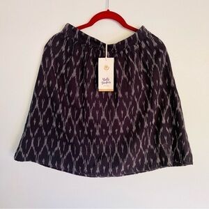 Mata Traders Skirt XS NWT Gathered Ikat Black Handwoven 100% Cotton Boho Spring